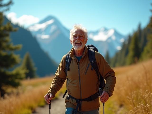 Active older person hiking in nature
